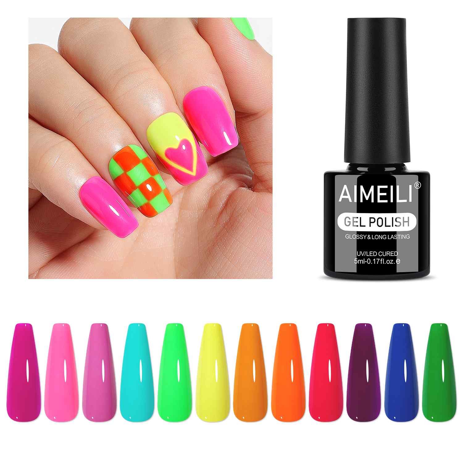 AIMEILI Neon Gel Nail Polish Set 12pcs – HEMA Free Vegan | SET12-35_5ML