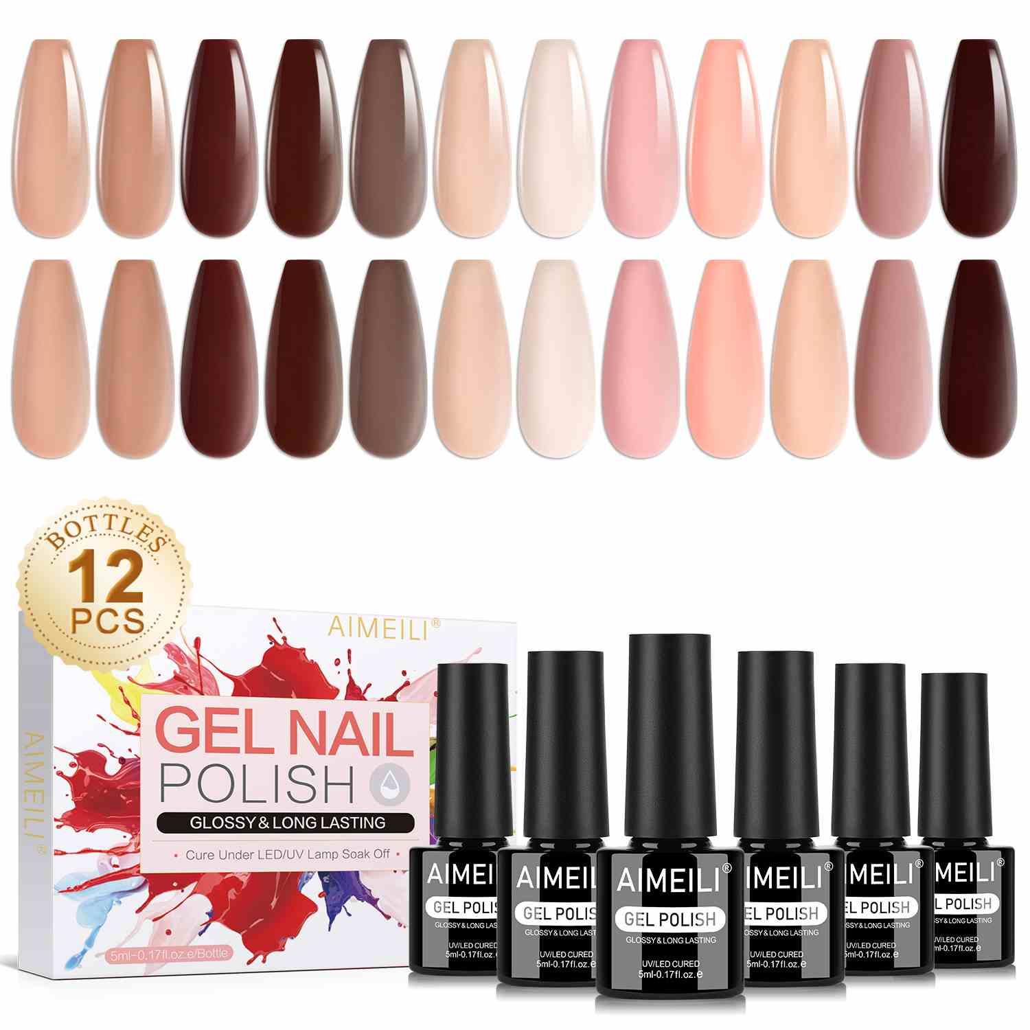 AIMEILI Neutral Nude Gel Nail Polish Set 38 12pcs, Vegan &amp; Cruelty-Free
