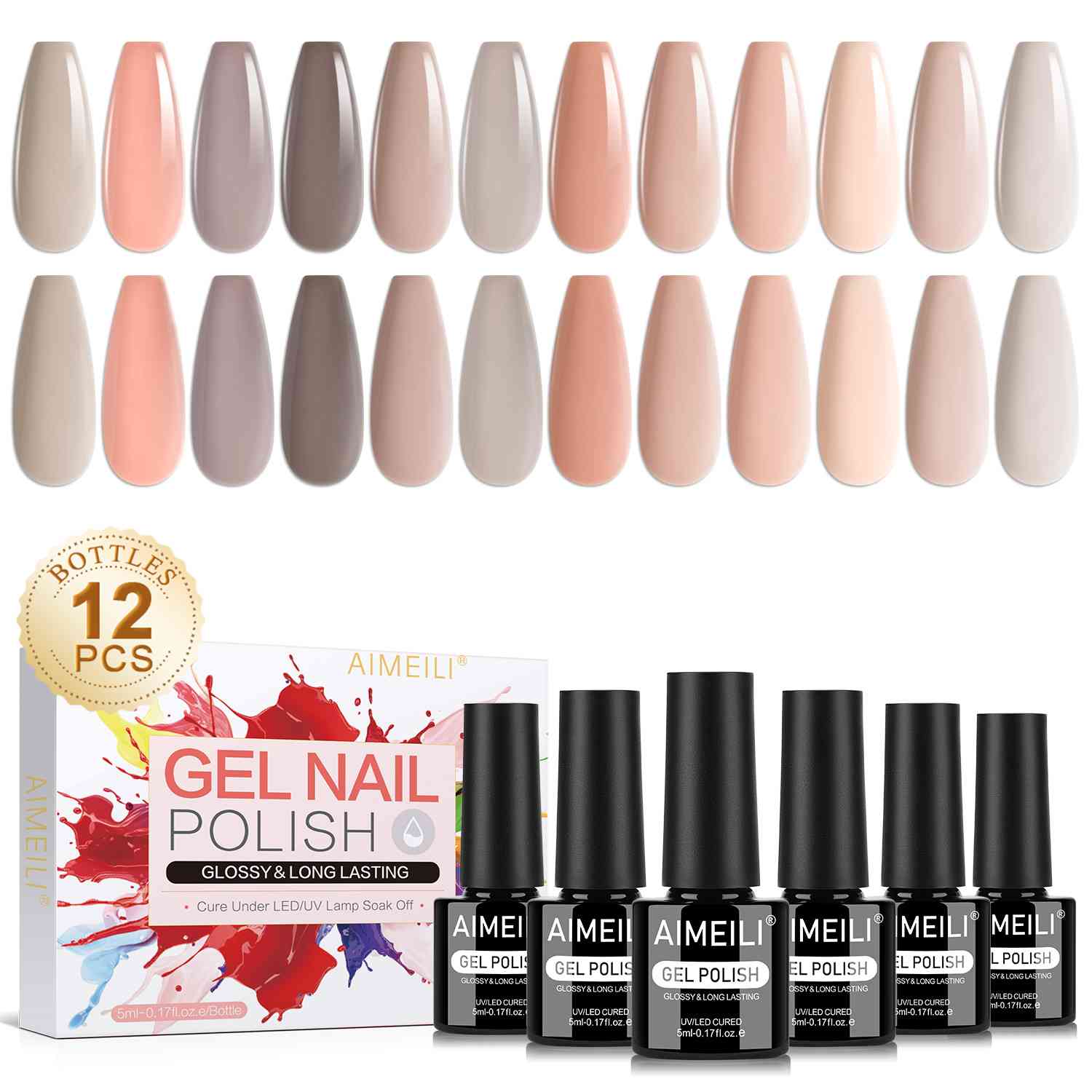 AIMEILI Neutral Grey Pink Gel Polish Set 39 – 12 Colors, Vegan &amp; Cruelty-Free