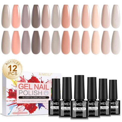 AIMEILI Neutral Grey Pink Gel Polish Set 39 – 12 Colors, Vegan &amp; Cruelty-Free