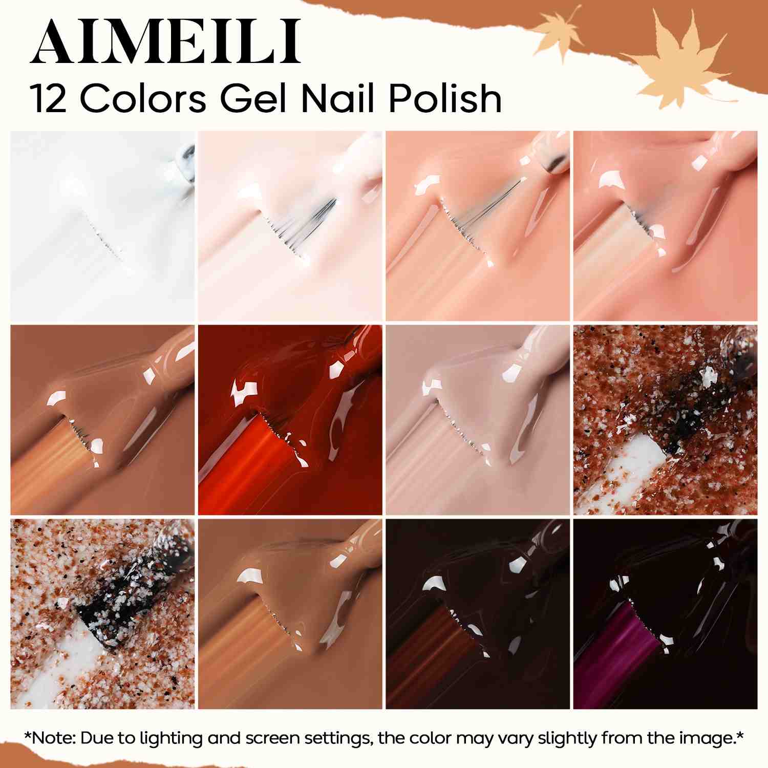 AIMEILI Boho Gel Polish Set 40 – 12 Earthy &amp; Glitter Shades, Vegan &amp; Cruelty-Free