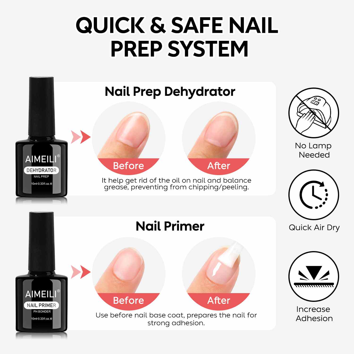 AIMEILI Nail Prep &amp; Base Top Coat Set – Dehydrator Primer Gel System | SET4-39