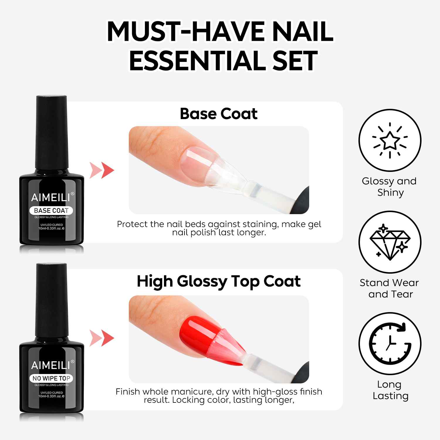 AIMEILI Nail Prep &amp; Base Top Coat Set – Dehydrator Primer Gel System | SET4-39