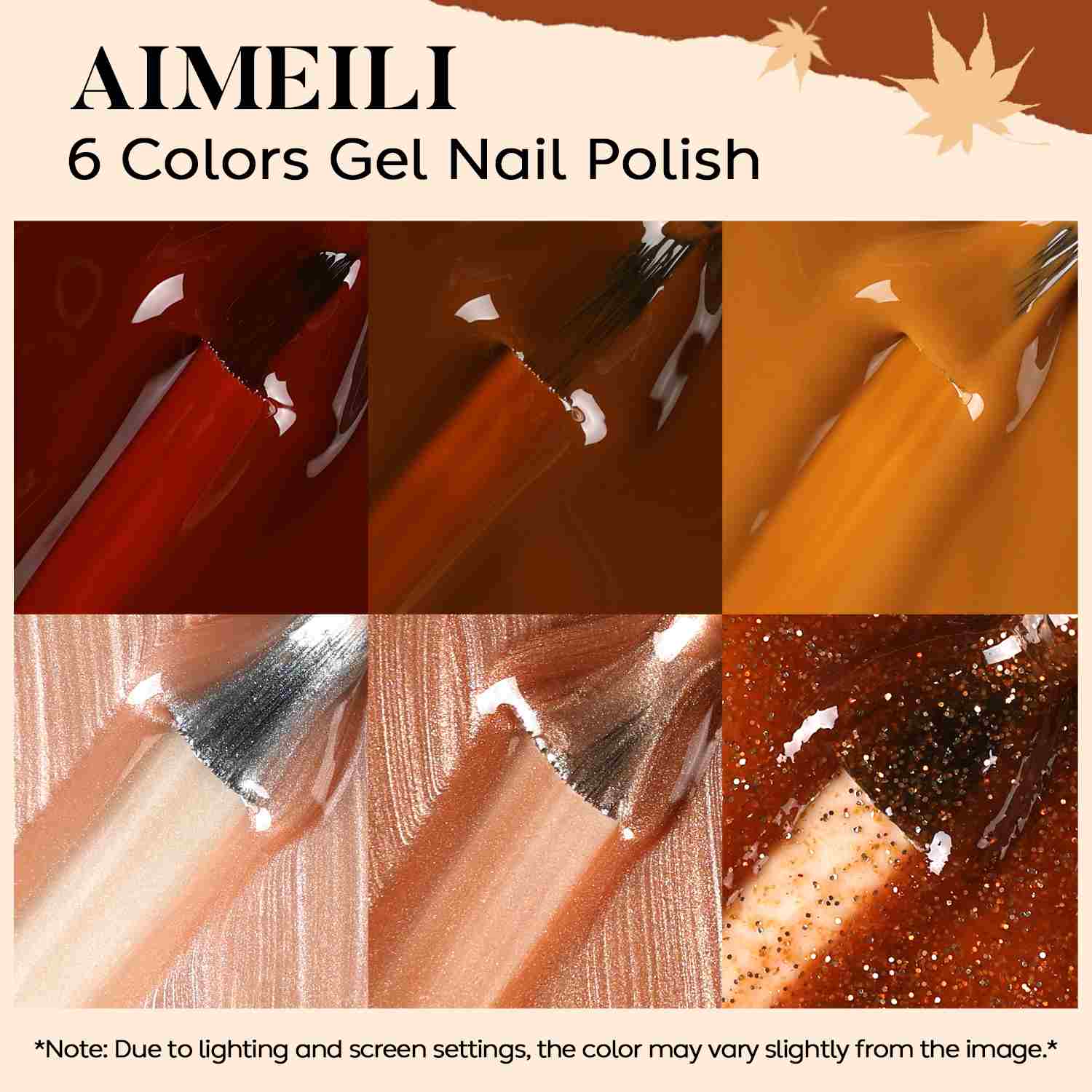 AIMEILI Orange Gel Polish Set 100– 6 Colors, HEMA &amp; TPO Free