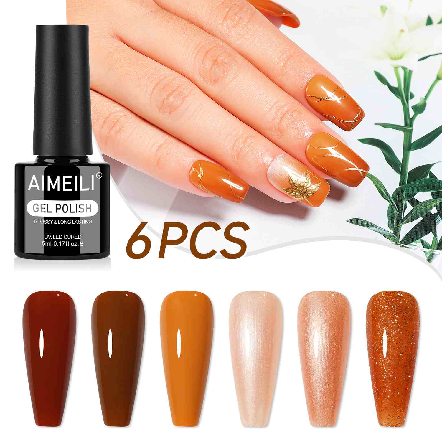 AIMEILI Orange Gel Polish Set 100– 6 Colors, HEMA &amp; TPO Free