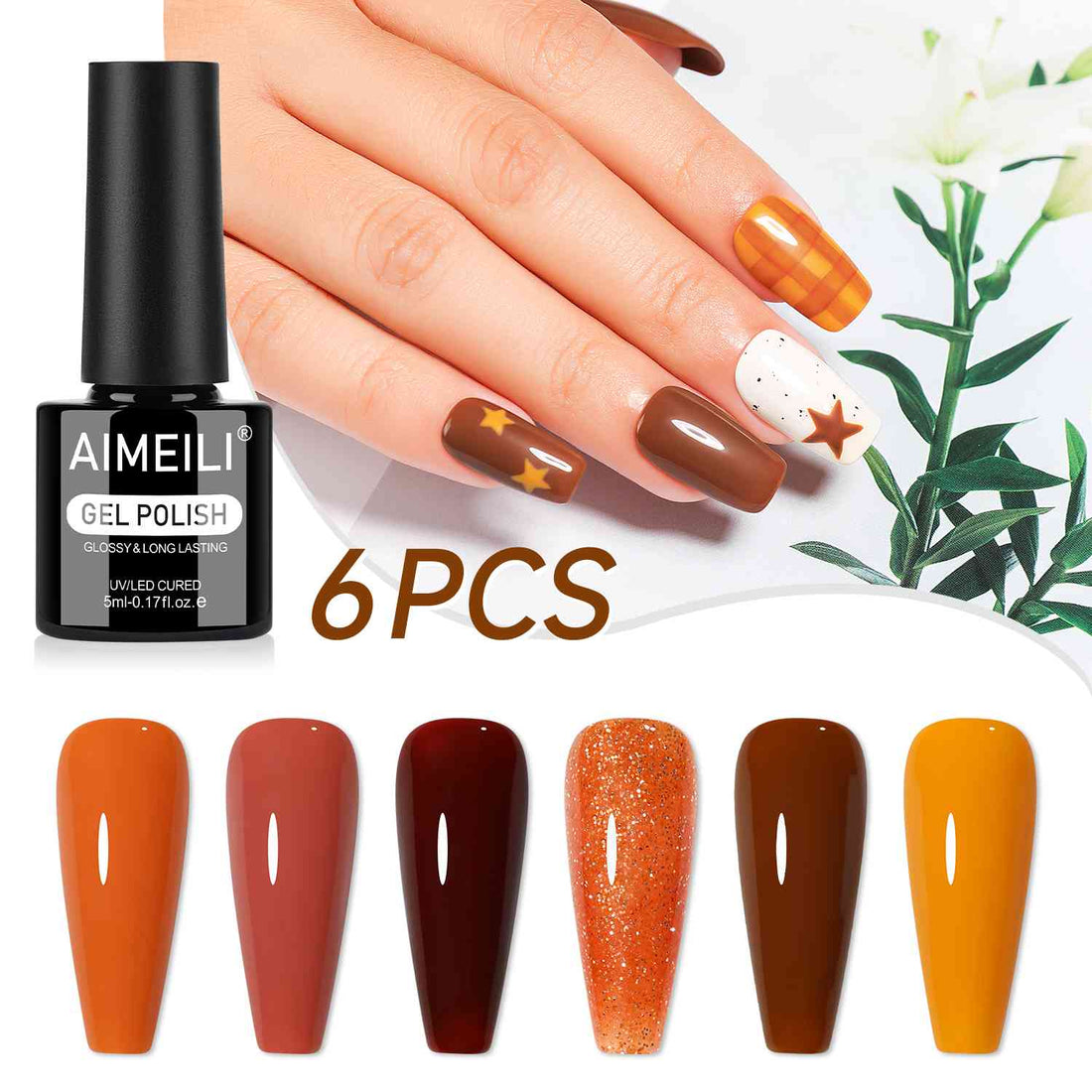 AIMEILI Pumpkin Gel Polish Set 101 – 6 Colors, Vegan &amp; Cruelty-Free