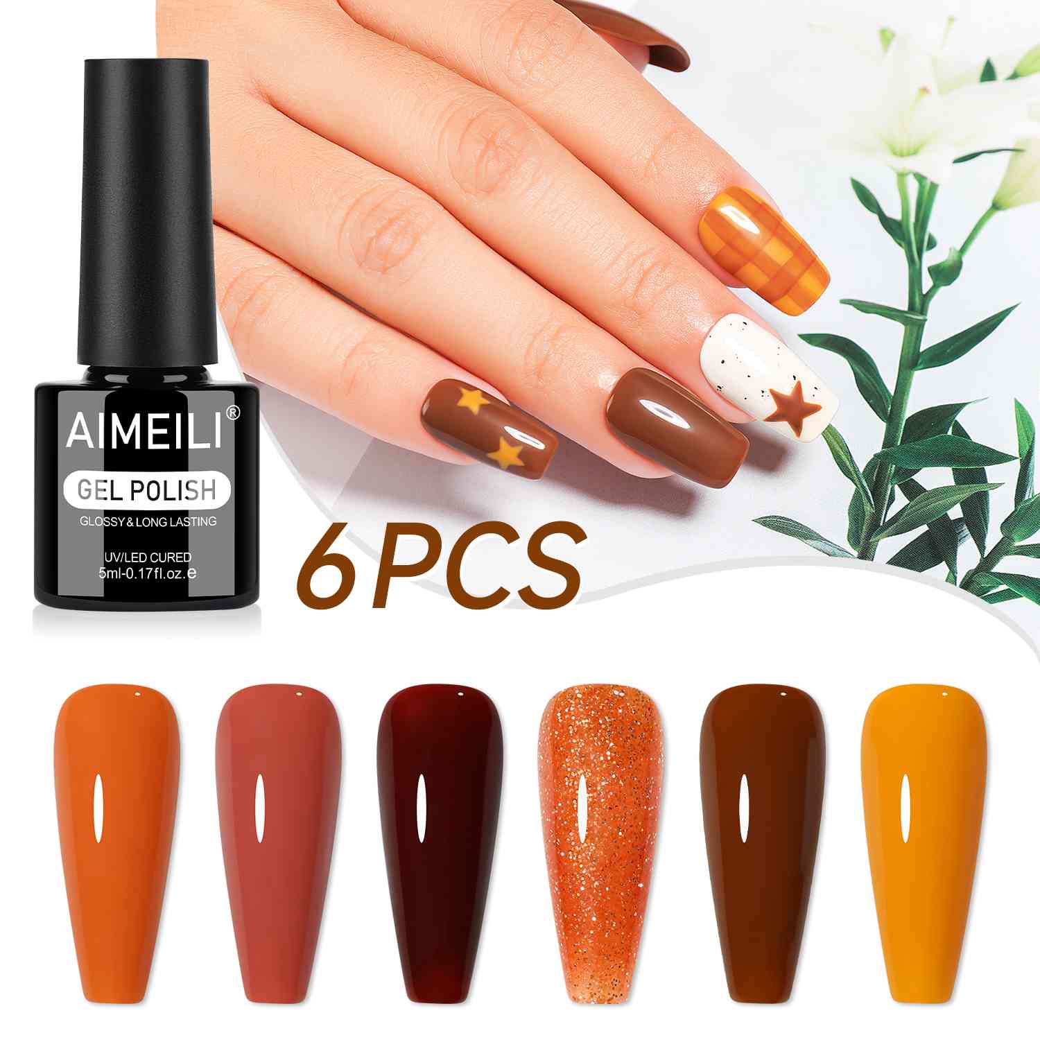 AIMEILI Pumpkin Gel Polish Set 101 – 6 Colors, Vegan &amp; Cruelty-Free