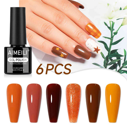 AIMEILI Pumpkin Gel Polish Set 101 – 6 Colors, Vegan &amp; Cruelty-Free