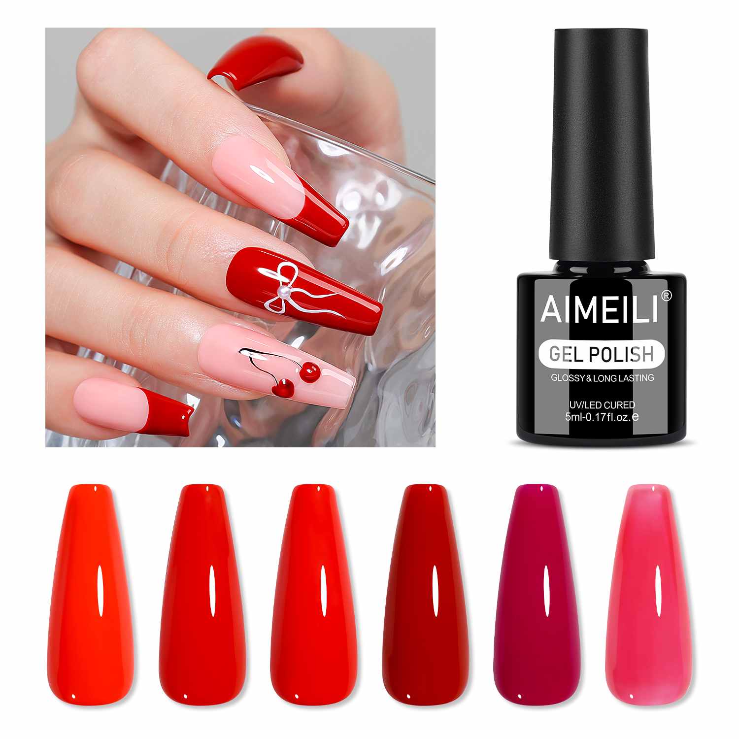 AIMEILI Red Gel Polish Set 107 – 6 Colors, Vegan &amp; Cruelty-Free
