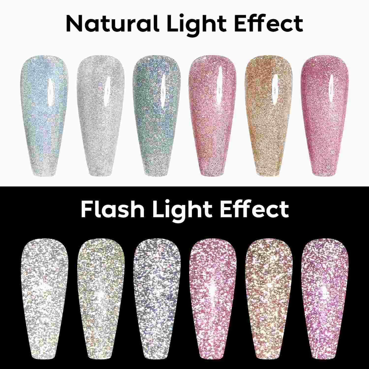 AIMEILI Reflective Glitter Gel Set 108 – 6 Colors, Vegan &amp; Cruelty-Free