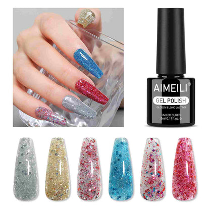 AIMEILI Chunky Glitter Gel Set 109 – 6 Colors, Vegan &amp; Cruelty-Free
