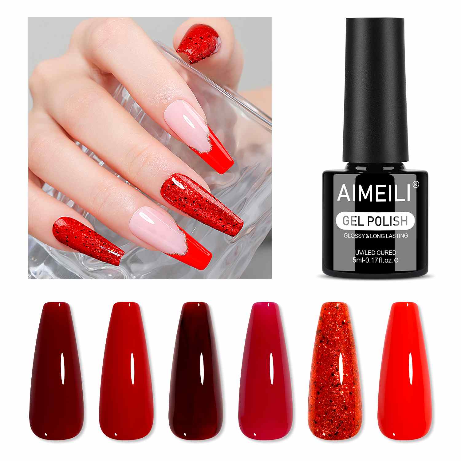 AIMEILI Burgundy Gel Polish Set 112 – 6 Colors, Vegan &amp; Cruelty-Free