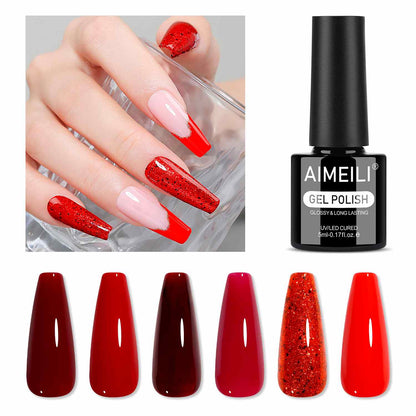 AIMEILI Burgundy Gel Polish Set 112 – 6 Colors, Vegan &amp; Cruelty-Free