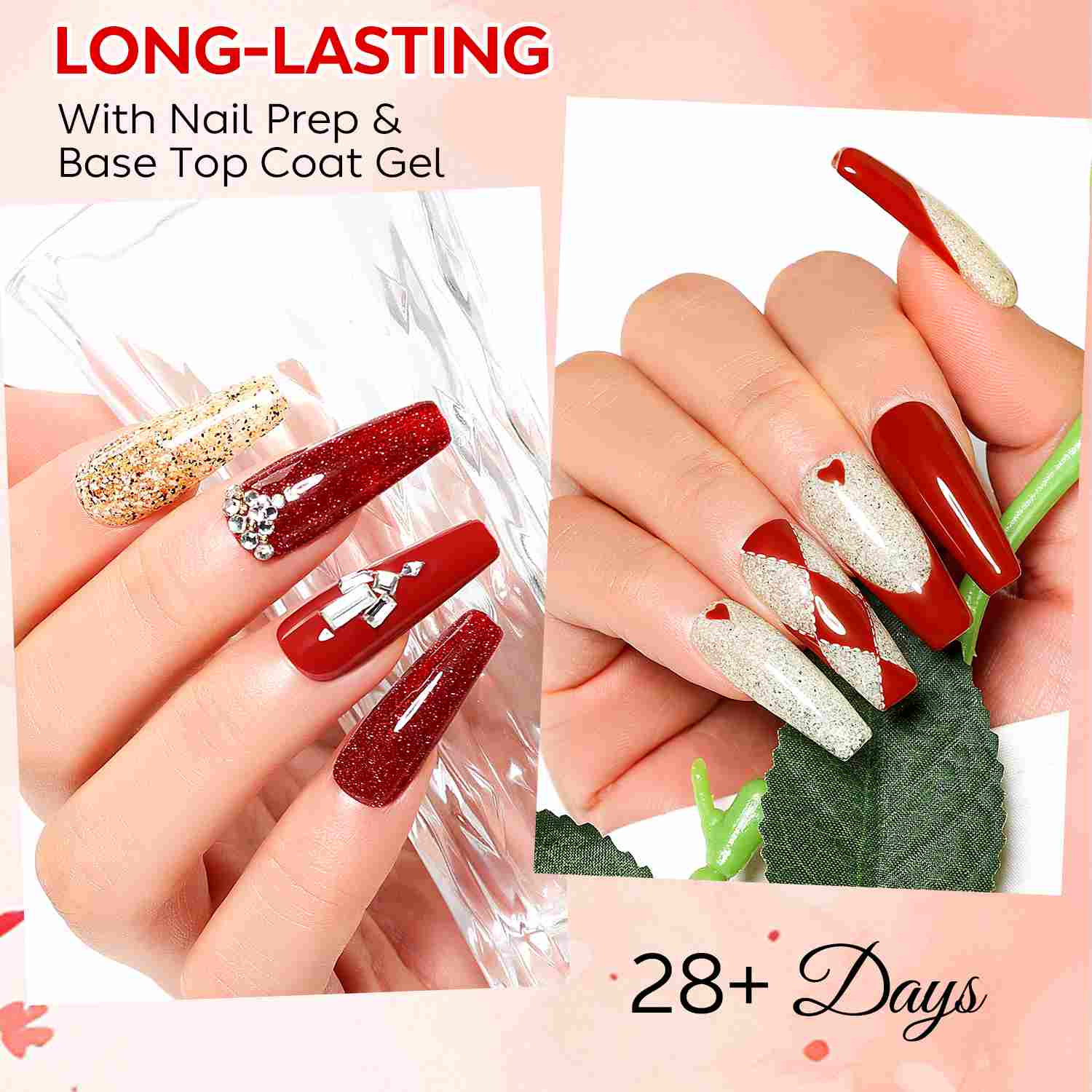 AIMEILI Gel Nail Polish Set 113 – 6 Colors, Red, White &amp; Glitter, Vegan &amp; Cruelty-Free