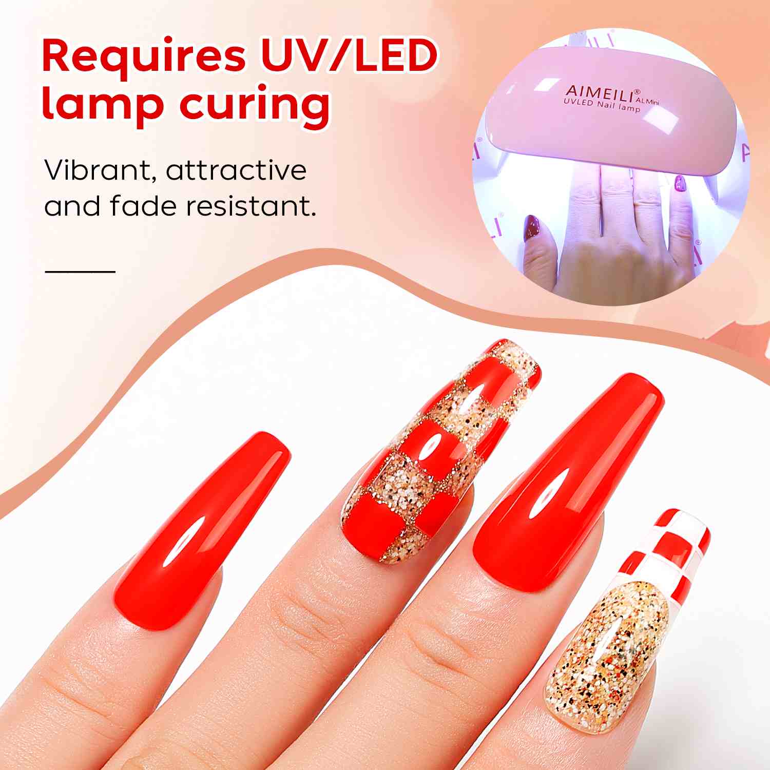 AIMEILI Gel Nail Polish Set 113 – 6 Colors, Red, White &amp; Glitter, Vegan &amp; Cruelty-Free