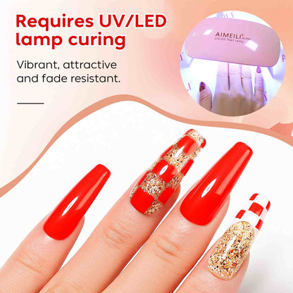 AIMEILI Gel Nail Polish Set 113 – 6 Colors, Red, White &amp; Glitter, Vegan &amp; Cruelty-Free