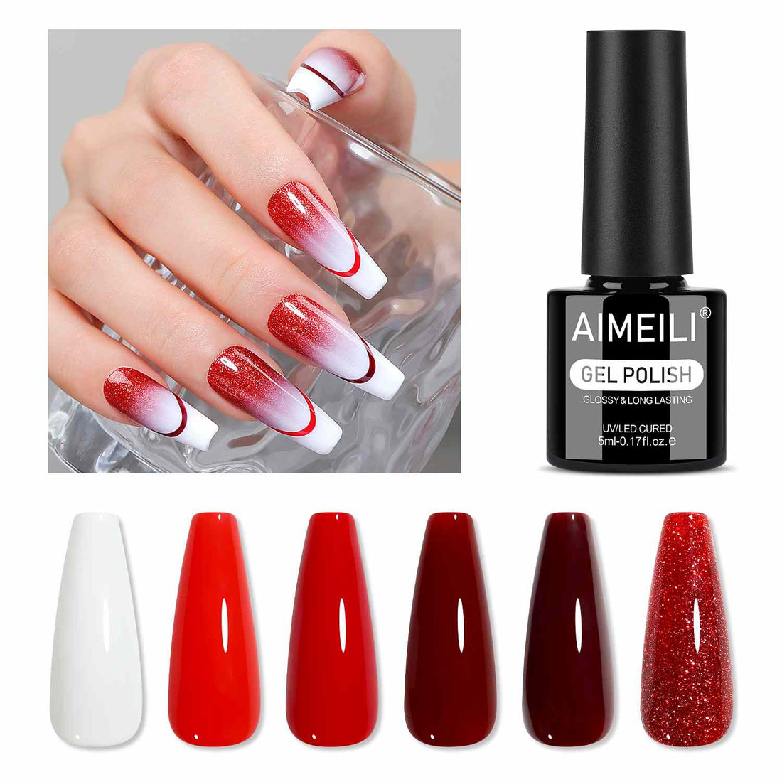AIMEILI Red Gel Nail Polish Set 114– 6 Colors