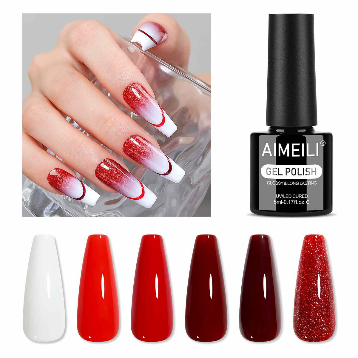 AIMEILI Red Gel Nail Polish Set 114– 6 Colors