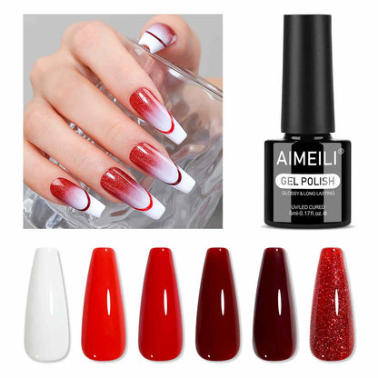 AIMEILI Red Gel Nail Polish Set 114– 6 Colors