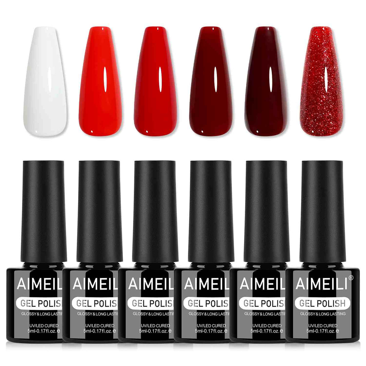 AIMEILI Red Gel Nail Polish Set 114– 6 Colors