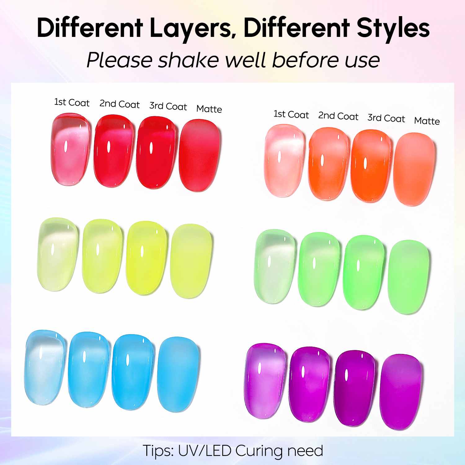 AIMEILI Rubber Base Gel Set – 6 Summer Shades-124