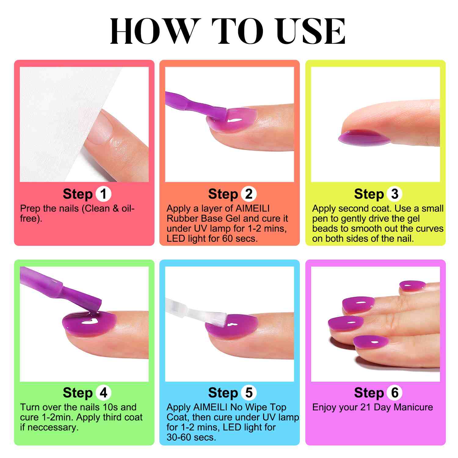 AIMEILI Rubber Base Gel Set – 6 Summer Shades-124