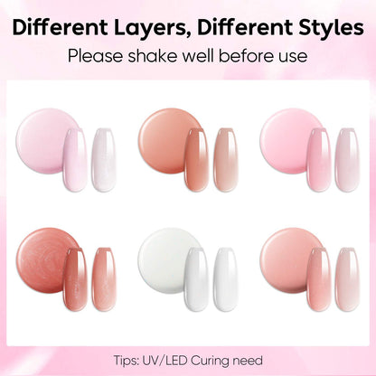 AIMEILI Glitter Builder Gel for Nails – 6 Pink &amp; Peach Shades, 5ml