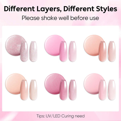 AIMEILI Glitter Rubber Base Gel – 6 Pink &amp; Nude Shades, 5ml Each