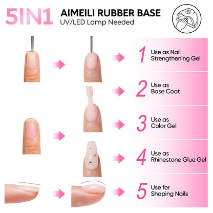 AIMEILI Glitter Rubber Base Gel – 6 Pink &amp; Nude Shades, 5ml Each