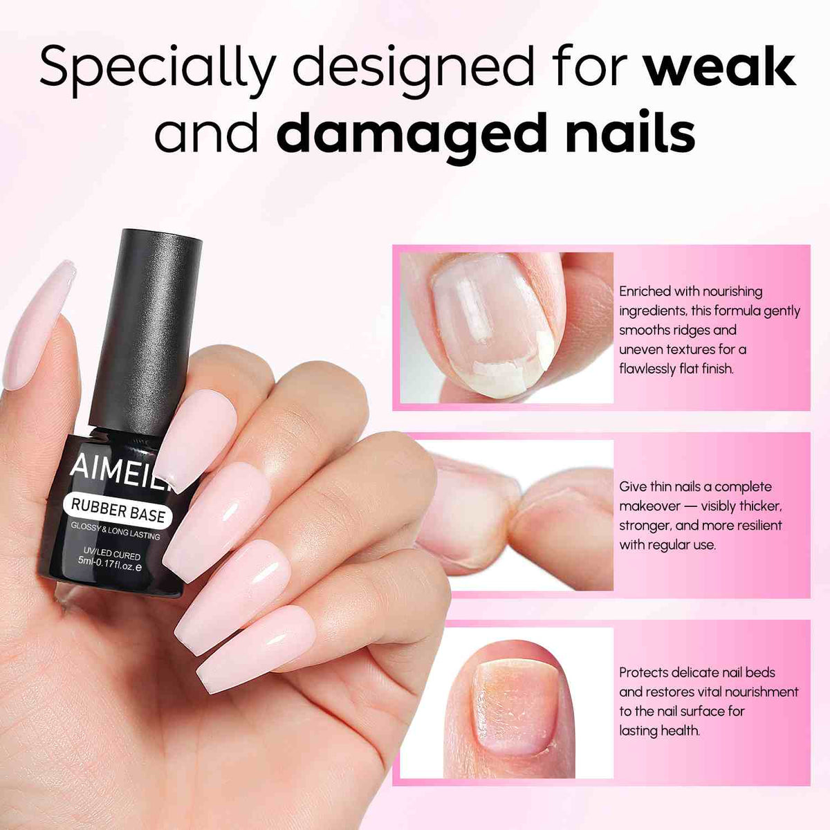 AIMEILI Glitter Rubber Base Gel – 6 Pink &amp; Nude Shades, 5ml Each