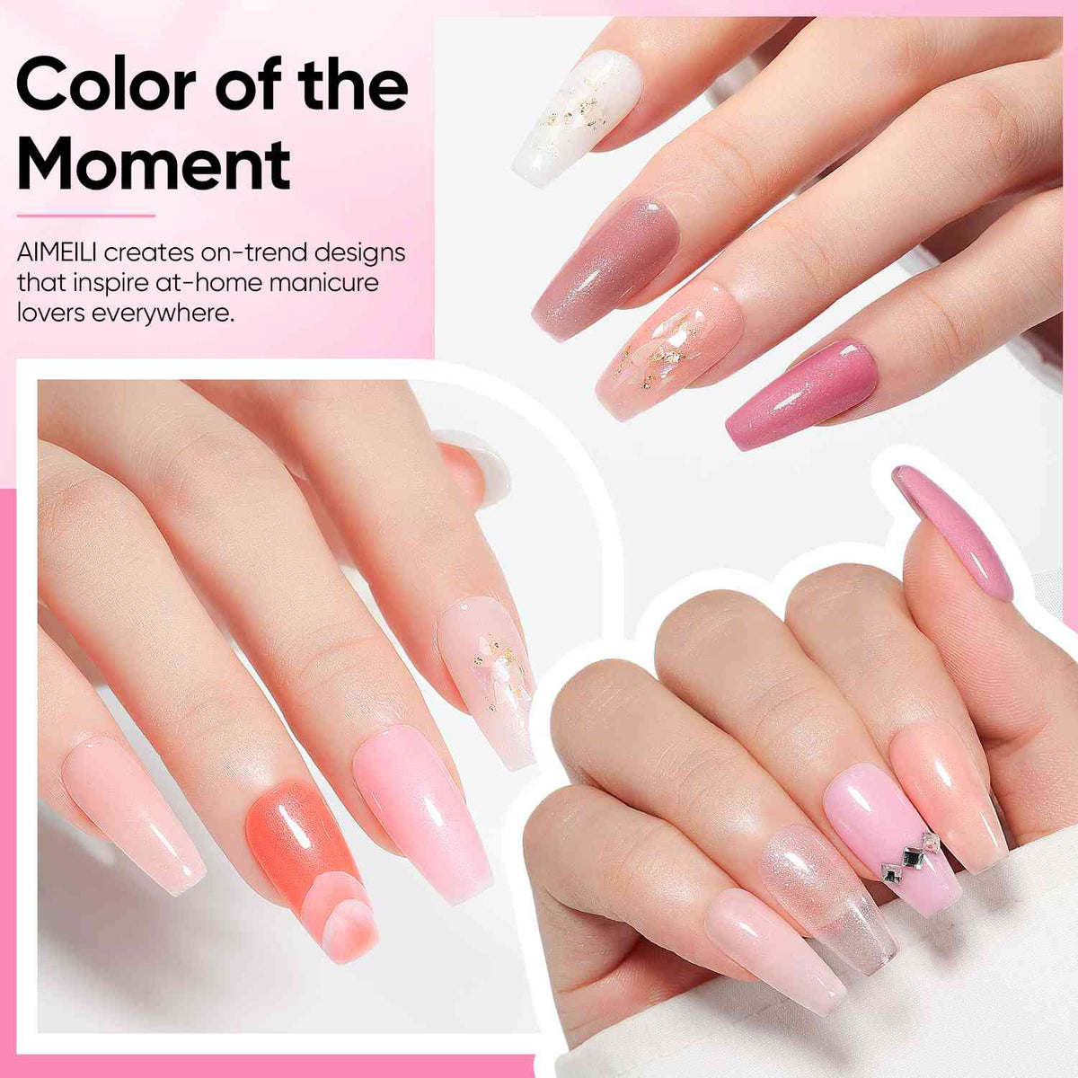 AIMEILI Glitter Rubber Base Gel – 6 Pink &amp; Nude Shades, 5ml Each