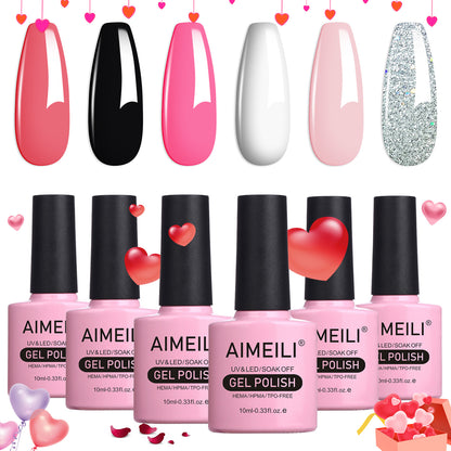 Black White Pink Nude Glitter Gel Polish for Valentine's Day Nails –  AIMEILI GEL POLISH