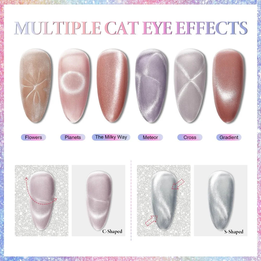 AIMEILI Cat Eye Gel Nail Polish-6 Colors, 8ml |Light Nude Pastel Magnetic | SET6-62_8ml
