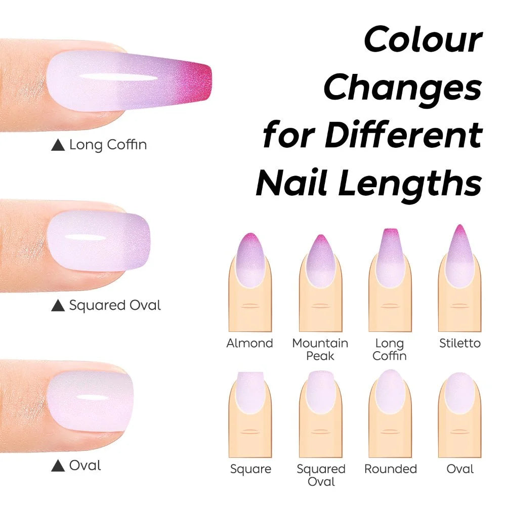 Colour changers for different nail lengths