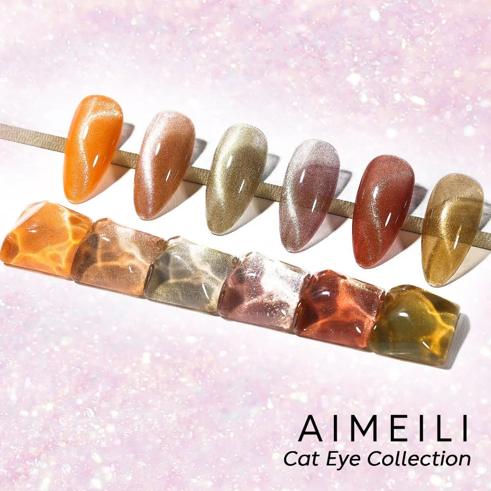 AIMEILI Cat Eye Gel Nail Polish –6 Colors, 10ml | Warm caramel &amp; amber Colors | SET6-67