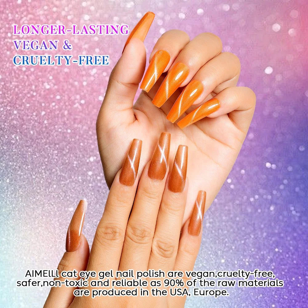 AIMEILI Cat Eye Gel Nail Polish –6 Colors, 10ml | Warm caramel &amp; amber Colors | SET6-67
