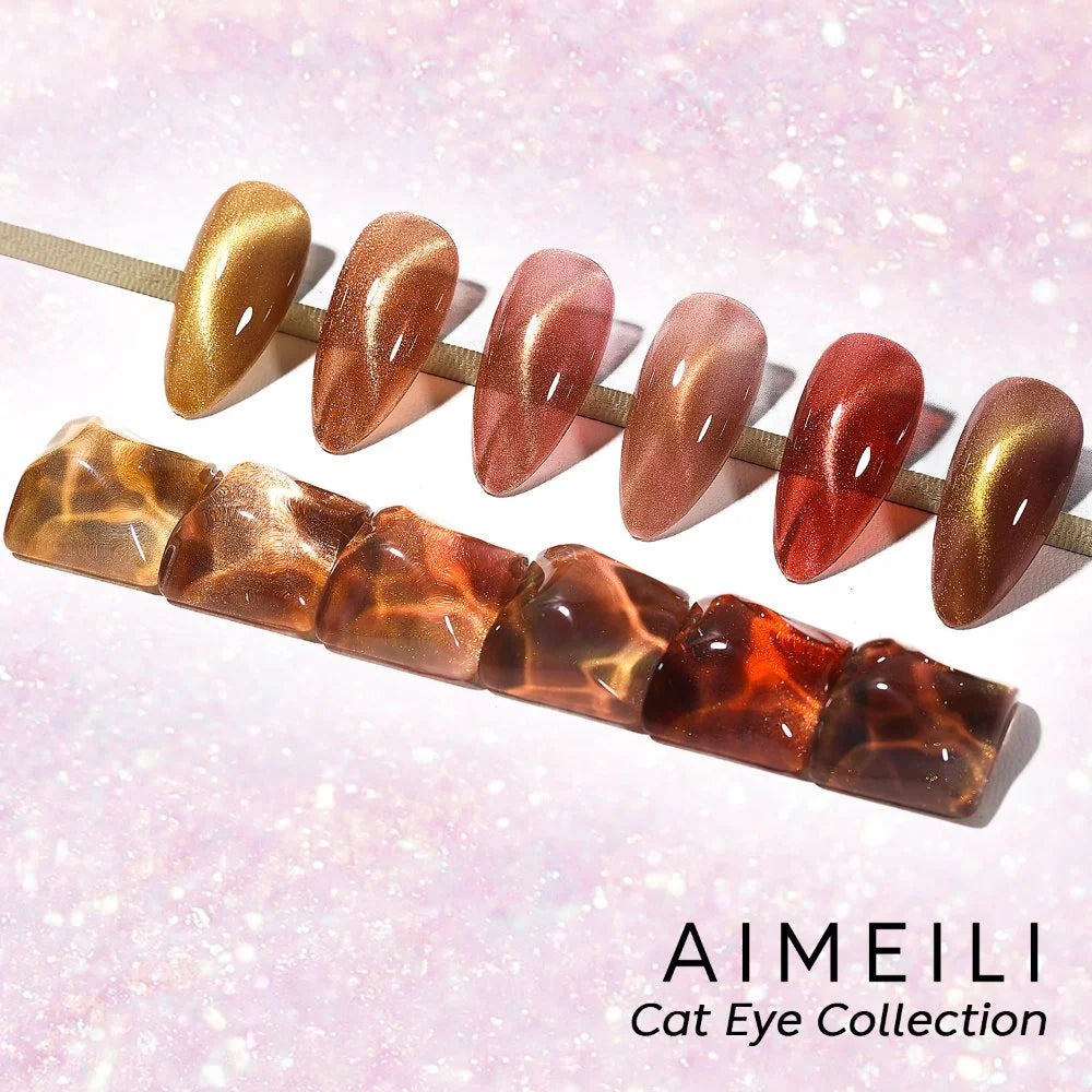 AIMEILI Cat Eye Gel Nail Polish –6 Colors, 10ml | Brown Gold Magnetic Colors | SET6-68