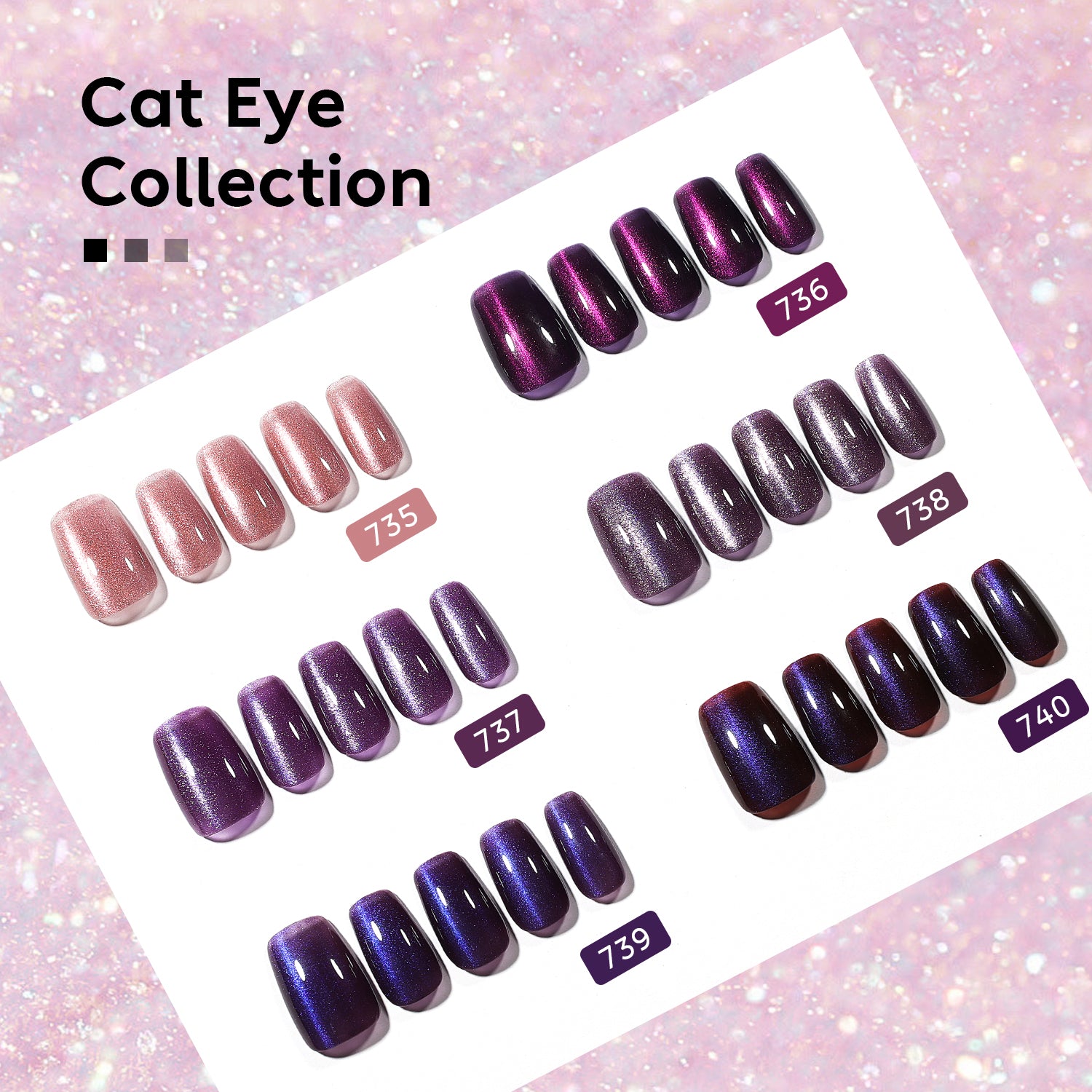 Purple Cat Eye Nail Kit | Set Of 6pcs X 10ml