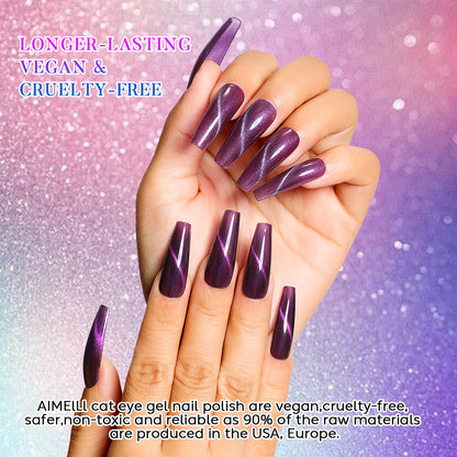 Purple Cat Eye Nail Kit | Set Of 6pcs X 10ml