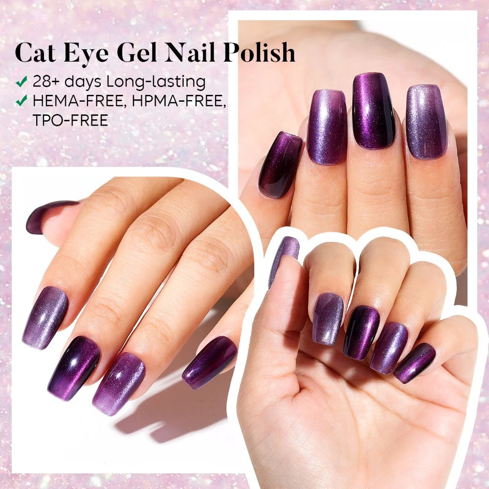AIMEILI Cat Eye Gel Nail Polish –6 Colors, 10ml| Purple Plum Magnetic | SET6-70