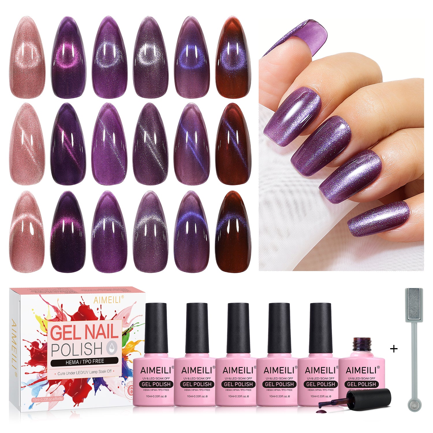 Purple Cat Eye Nail Kit | Set Of 6pcs X 10ml