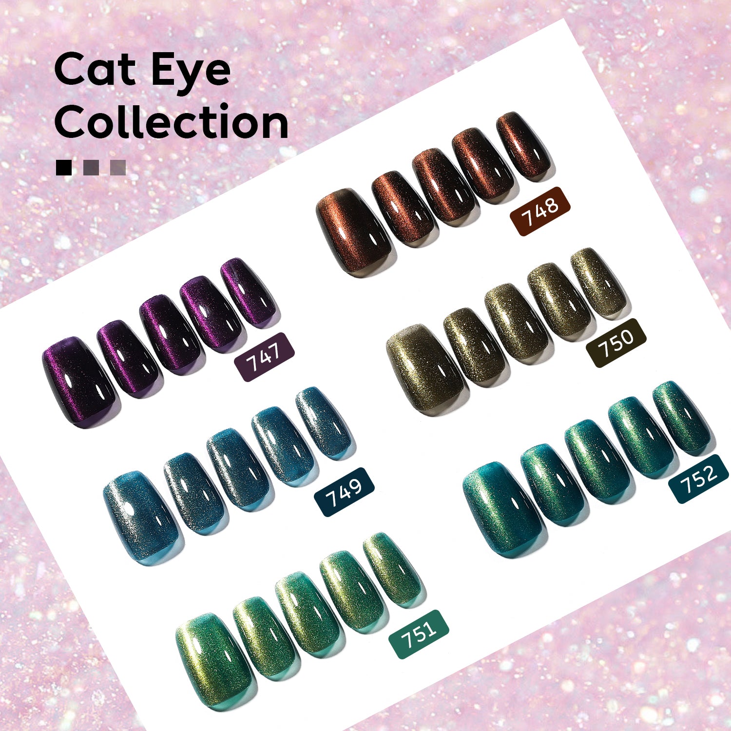 Multi Green Dark Color Cat Eye Nail Kit | Set Of 6pcs X 10ml