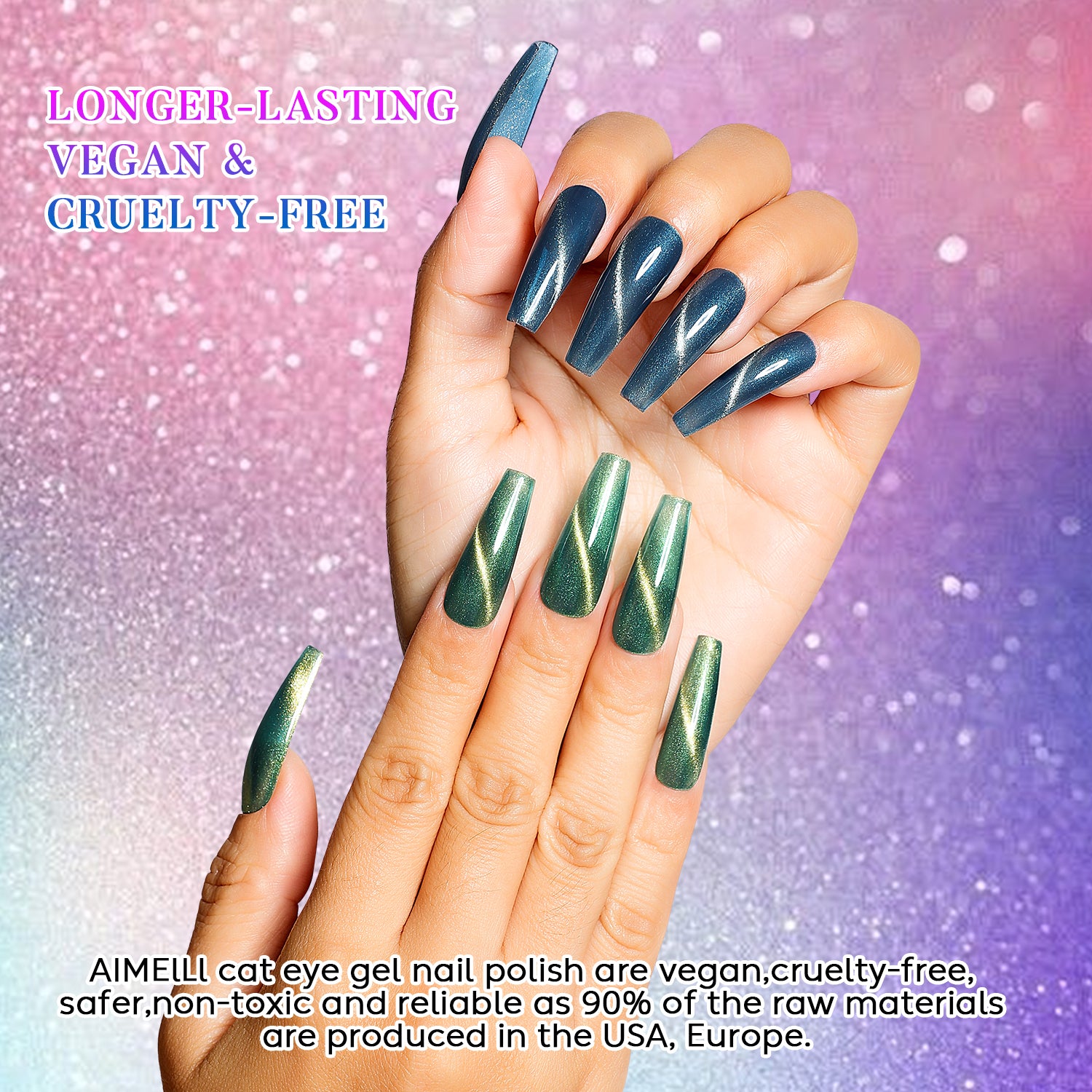 Multi Green Dark Color Cat Eye Nail Kit | Set Of 6pcs X 10ml