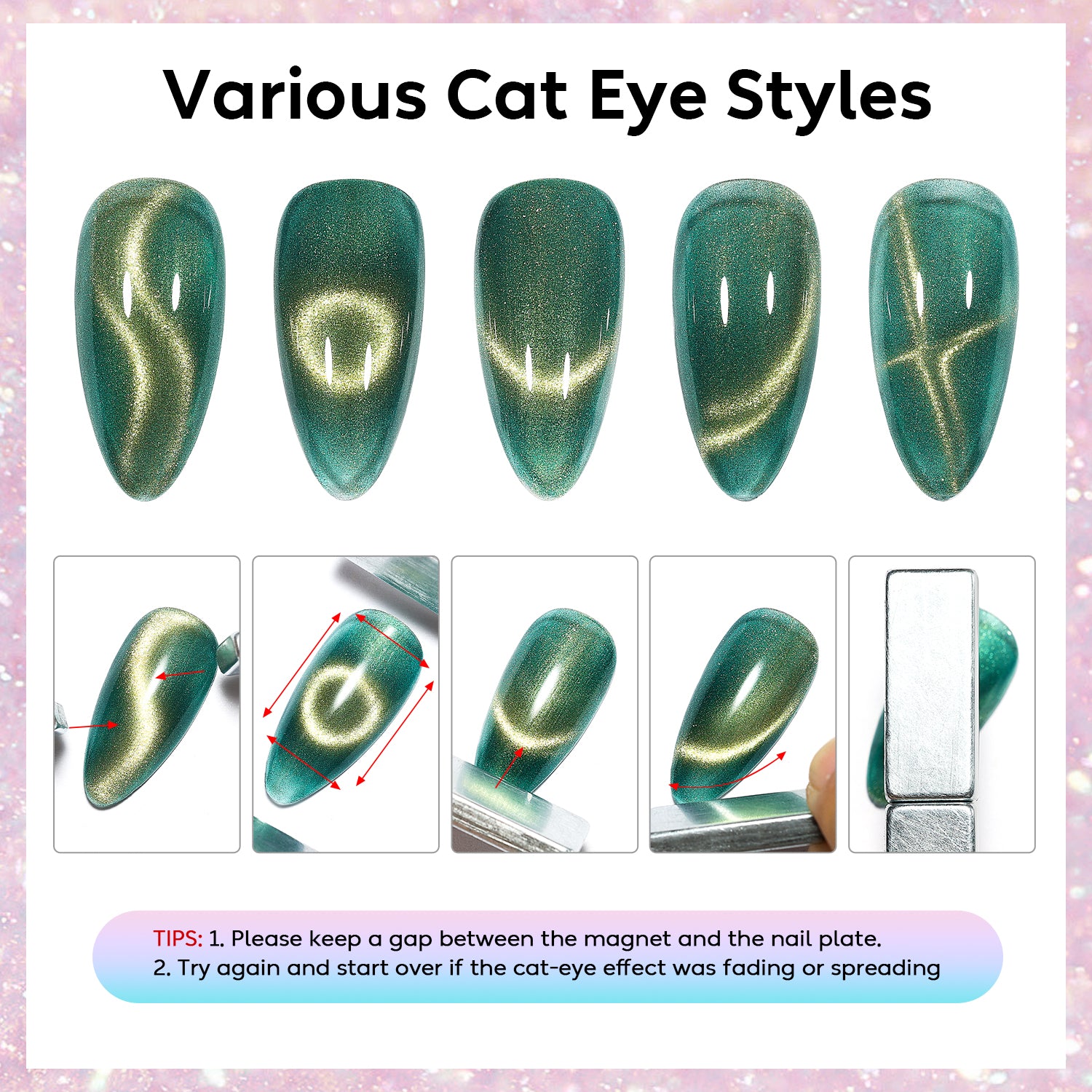 Multi Green Dark Color Cat Eye Nail Kit | Set Of 6pcs X 10ml