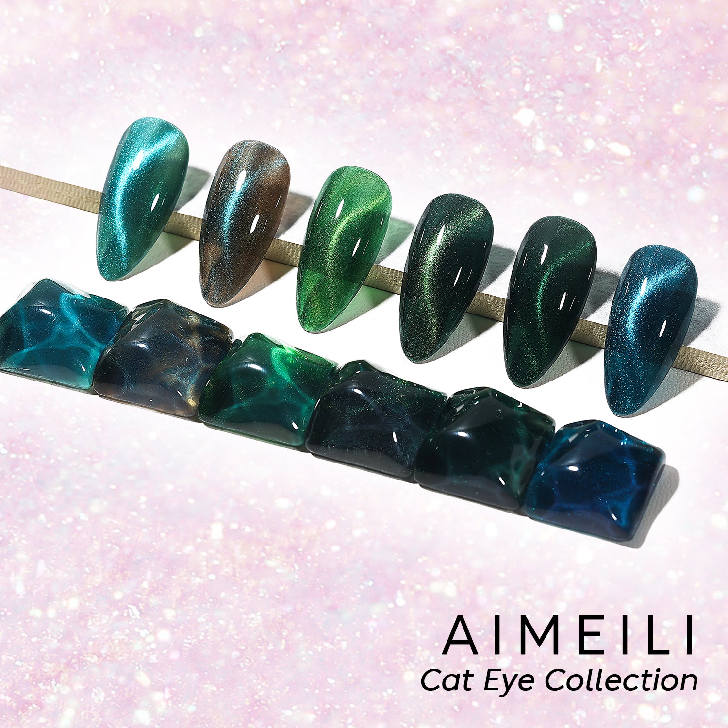 Green Cat Eye Nail Kit | Set Of 6pcs X 10ml