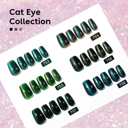 Green Cat Eye Nail Kit | Set Of 6pcs X 10ml