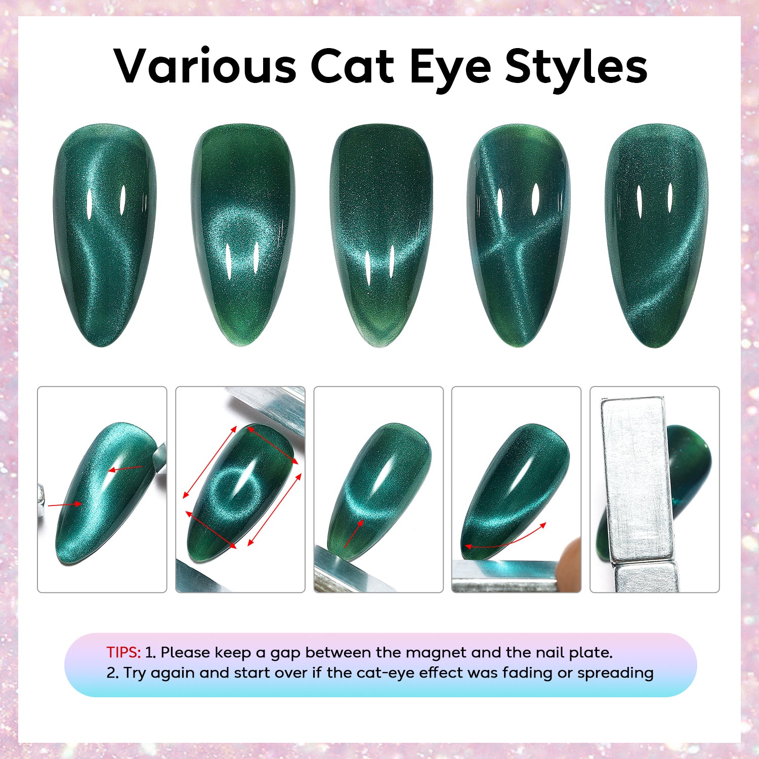 Green Cat Eye Nail Kit | Set Of 6pcs X 10ml