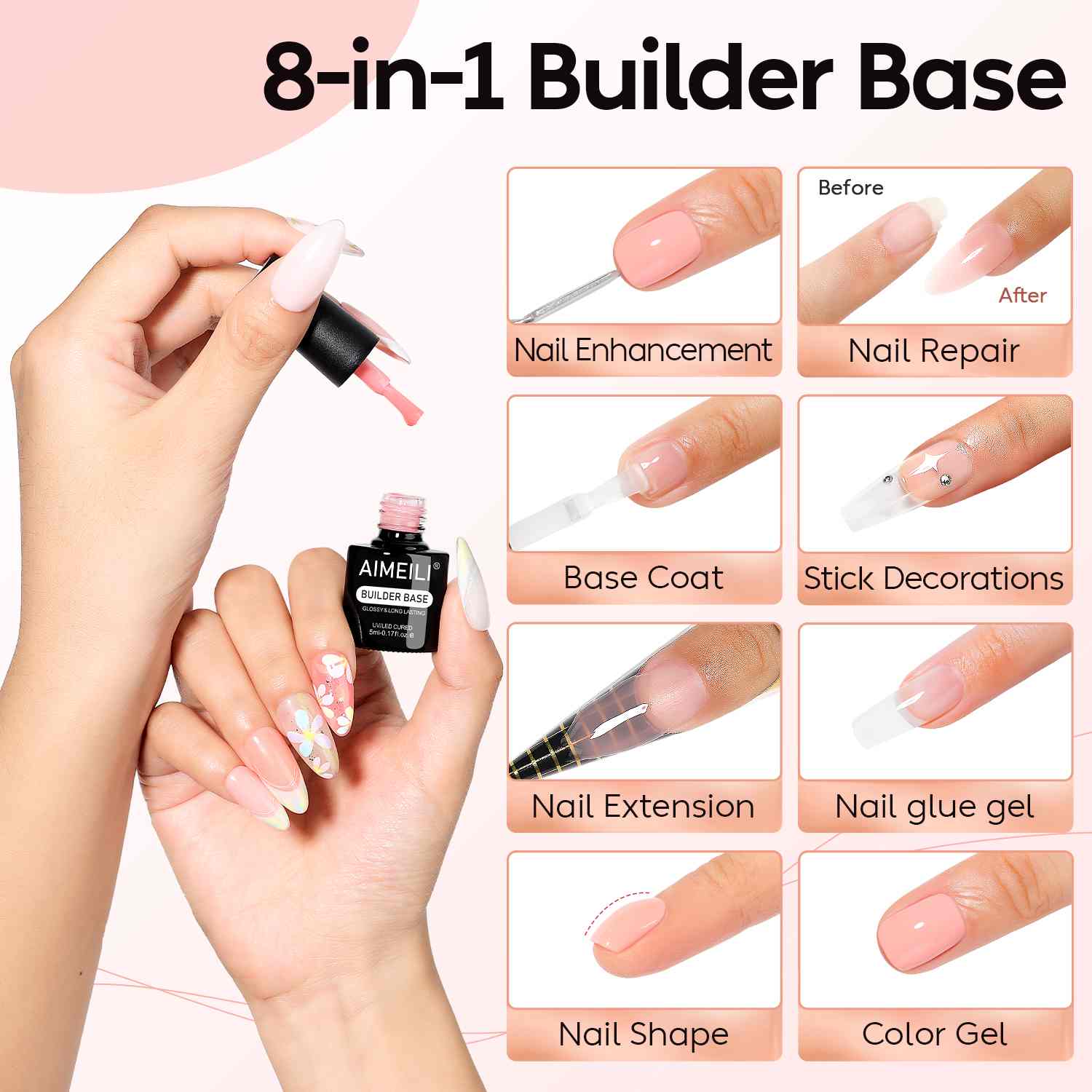 AIMEILI Builder Nail Gel – 6 Colors, 5ml | Nail Apex Builder | SET6-80_5ML