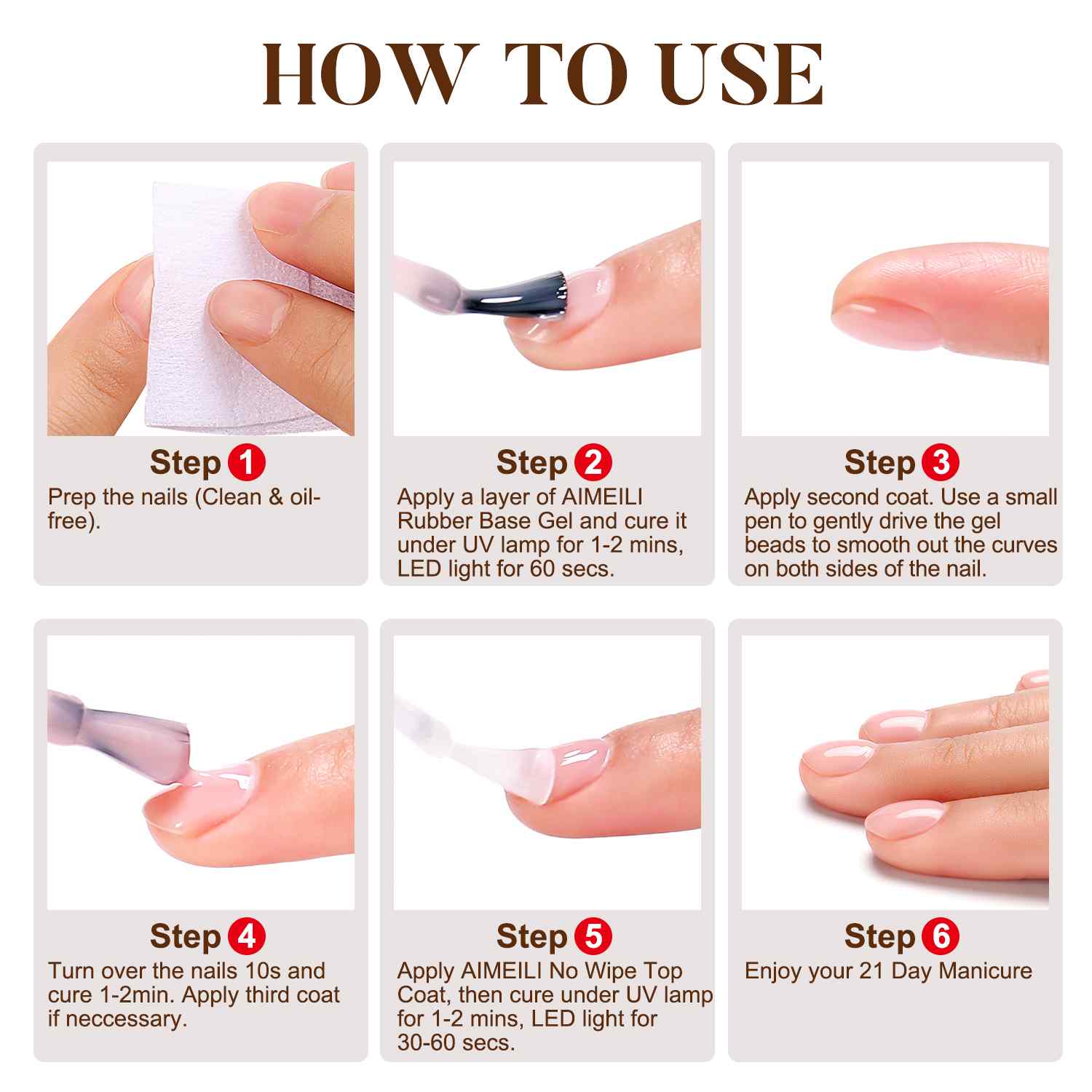 AIMEILI Rubber Base Gel – 6 Nude Colors, 5ml | Builder &amp; Strengthen | SET6-84_5ML