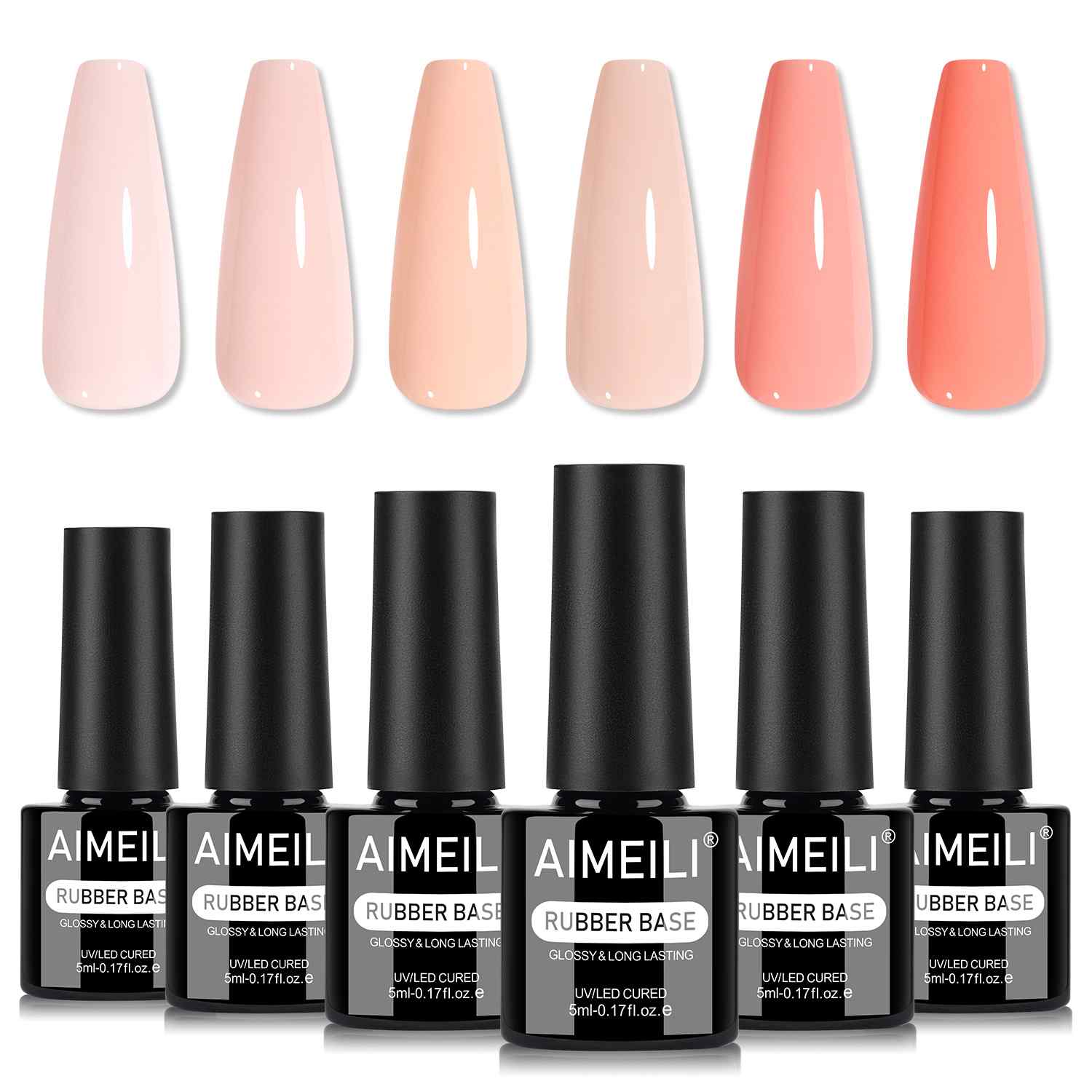 AIMEILI Rubber Base Gel – 6 Nude Colors, 5ml | Builder &amp; Strengthen | SET6-84_5ML